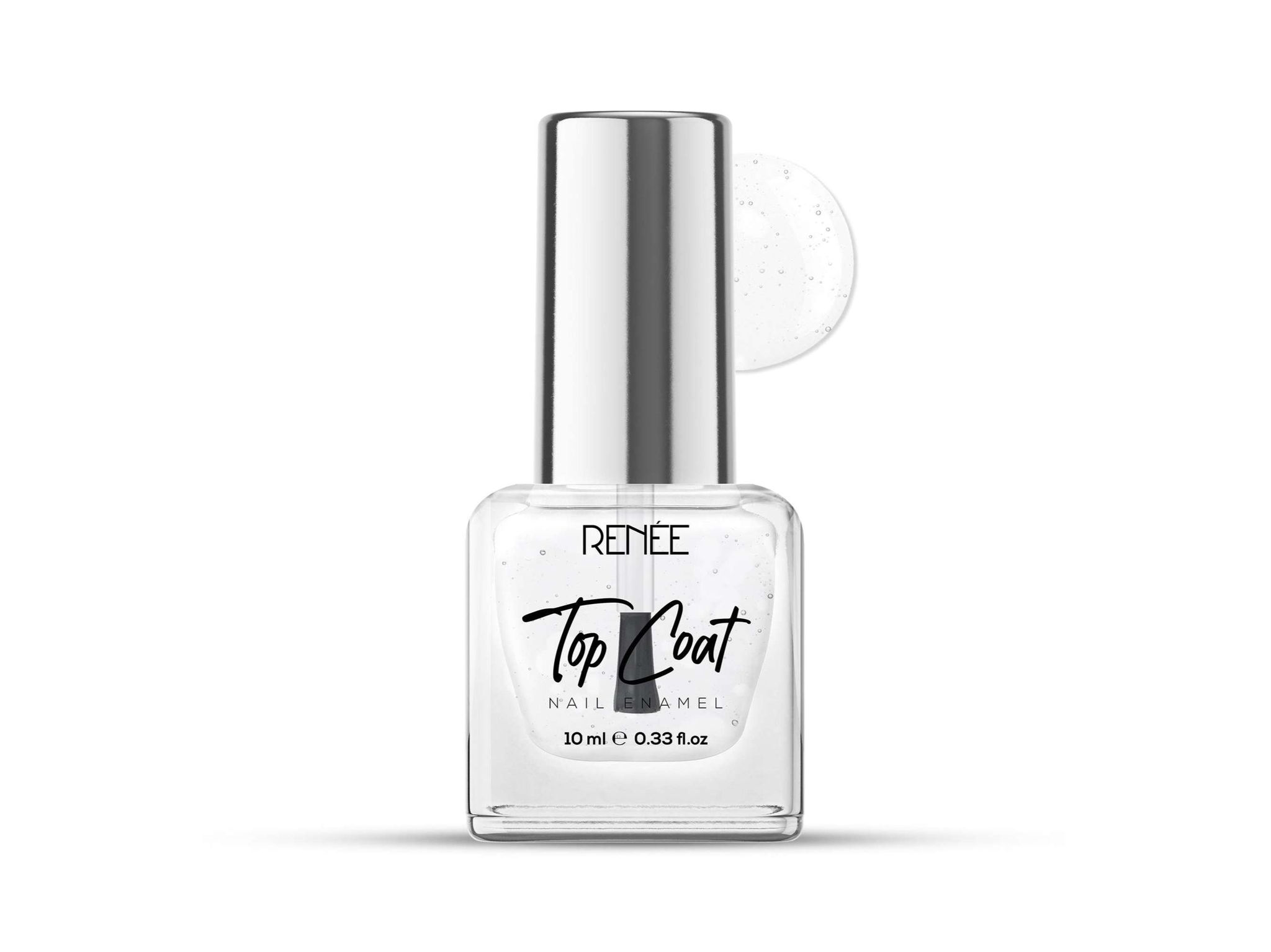 RENEE Top Coat Nail Enamel, Quick Drying, Long Lasting, Chip resisting Formula with High Shine & Full Coverage, One Stroke Application, Translucent Layer, Acetone & Paraben Free, 10 ml