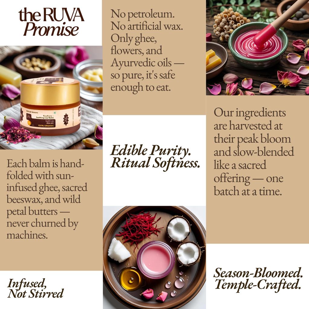 RUVA Soothing Ayurvedic Lip Balm with Natural Pure Damask Rose & Organic Ghee | Nourishing, Herbal Lip Care, Natural Skincare | For All Skin Types - Men & Women