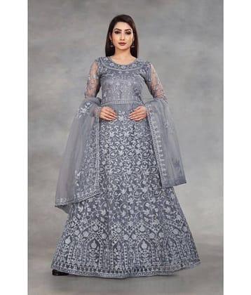 Apnisha - Grey A-line Net Women's Stitched Ethnic Gown ( Pack of 1 )