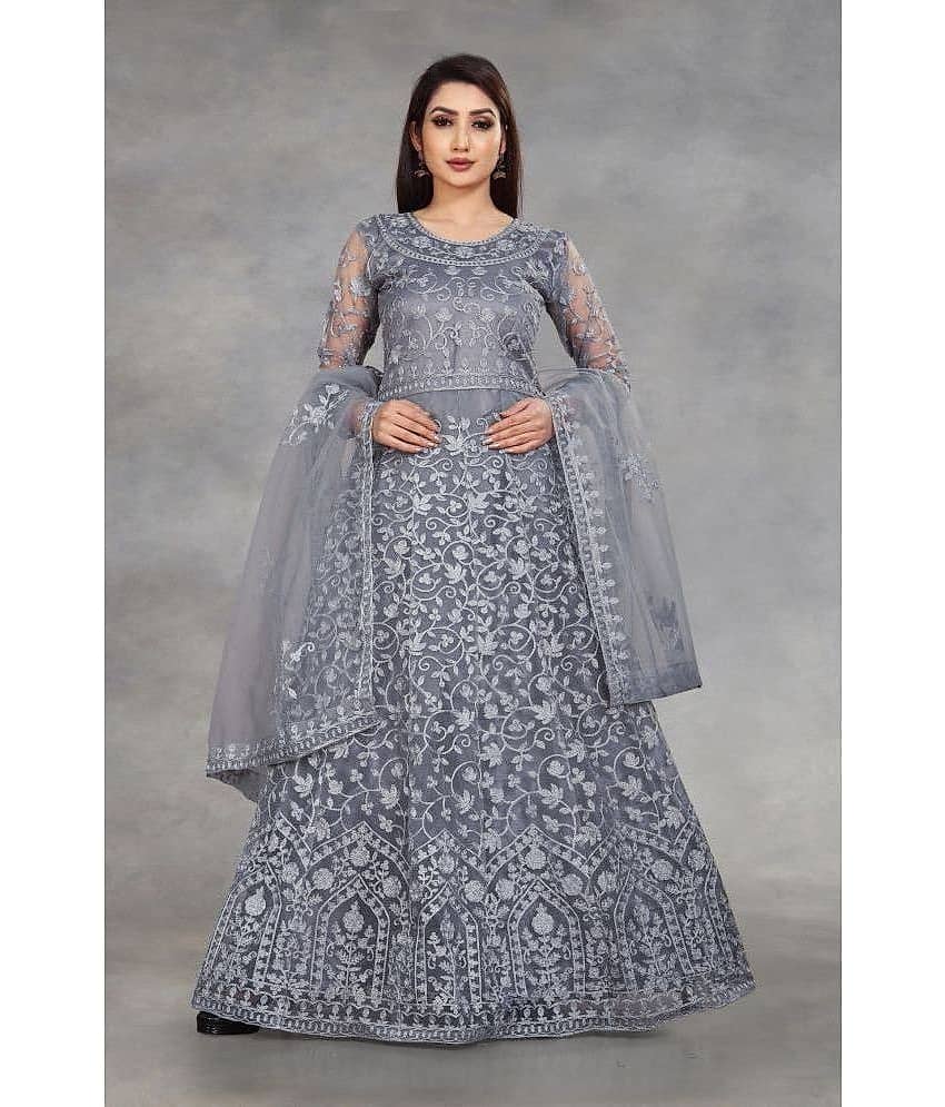 Apnisha - Grey A-line Net Women's Stitched Ethnic Gown ( Pack of 1 )