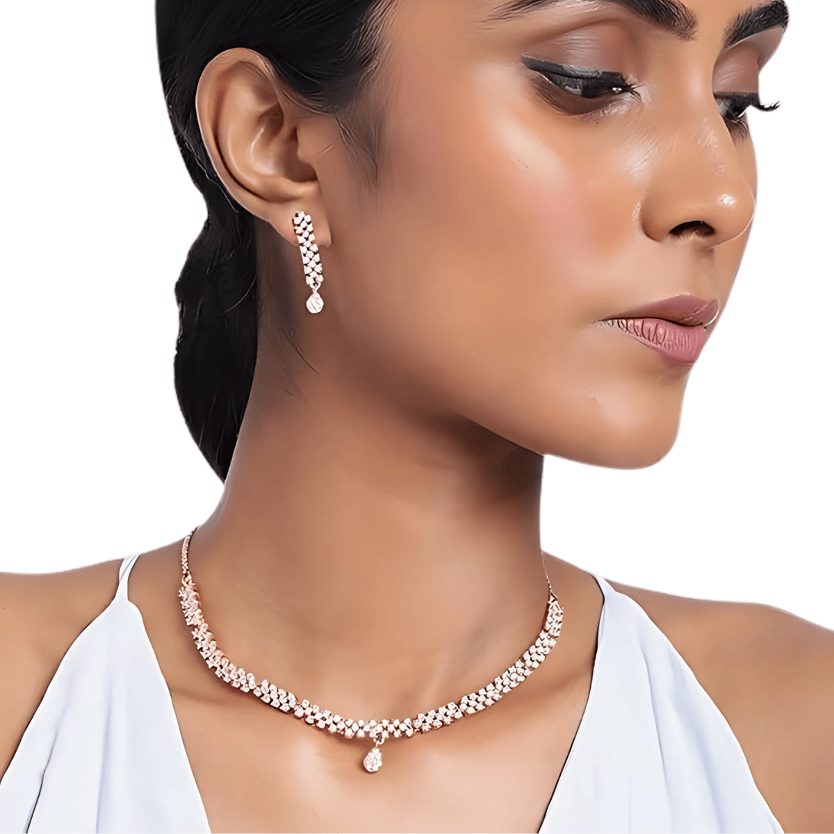 Rose Gold-Plated AD-Studded Jewellery Set