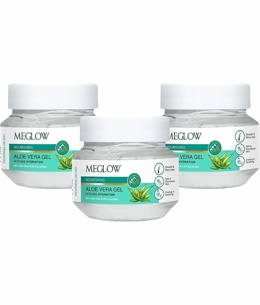 Meglow Transparent Aloe vera Gel Moisturizer Aloevera & Cucumber Ext.(100g Each)- Pack of 3