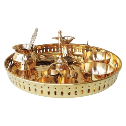 Brass Decorative Puja Thali Set With Multiple Items (ZMAS476 C)