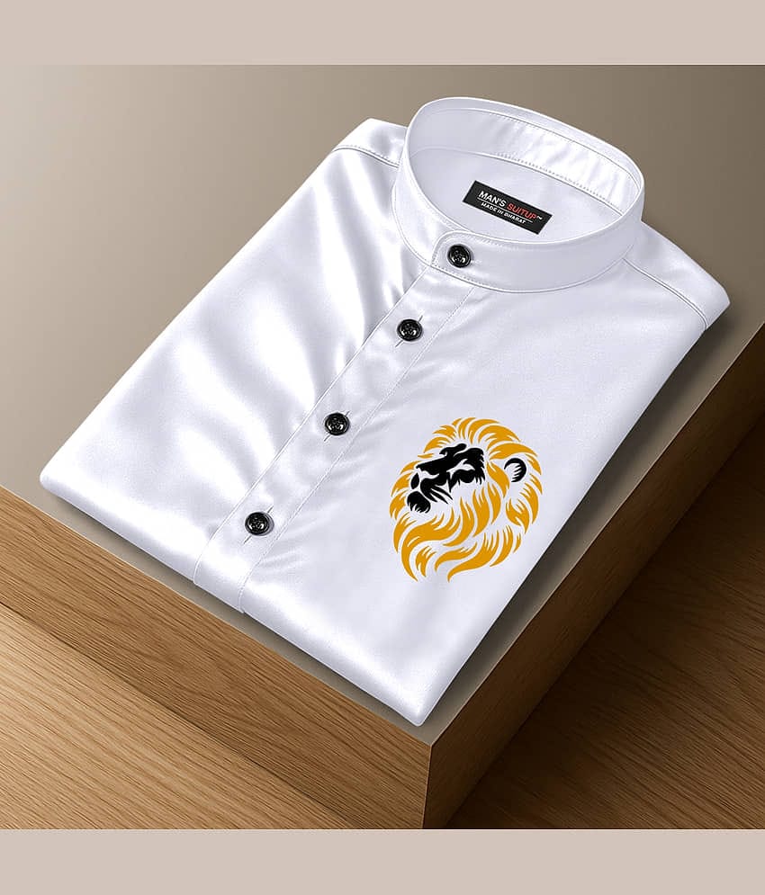 MAN'S SUITUP Satin Regular Fit Printed Full Sleeves Men's Casual Shirt - White ( Pack of 1 )