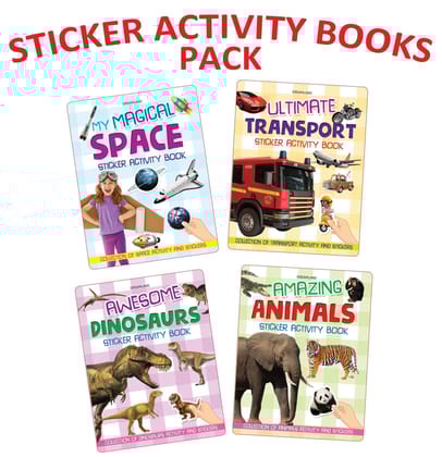 Sticker Activity 4 Books Pack- My Magical Space, Ultimate Transport, Awesome Dinosaurs, Amazing Animals [Paperback] Dreamland Publications
