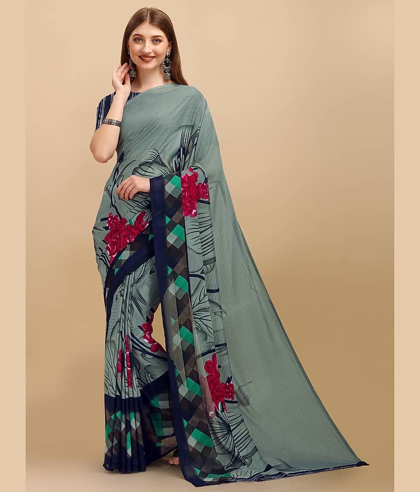 LEELAVATI Georgette Printed Saree With Unstitched Blouse Piece ( Multicolor )