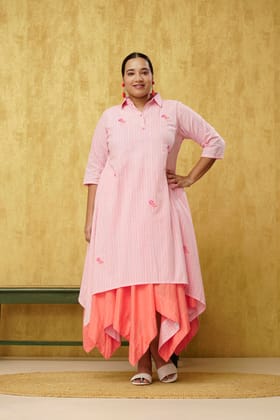 Pleasing Peachy Pink Cotton INDO-WESTERN