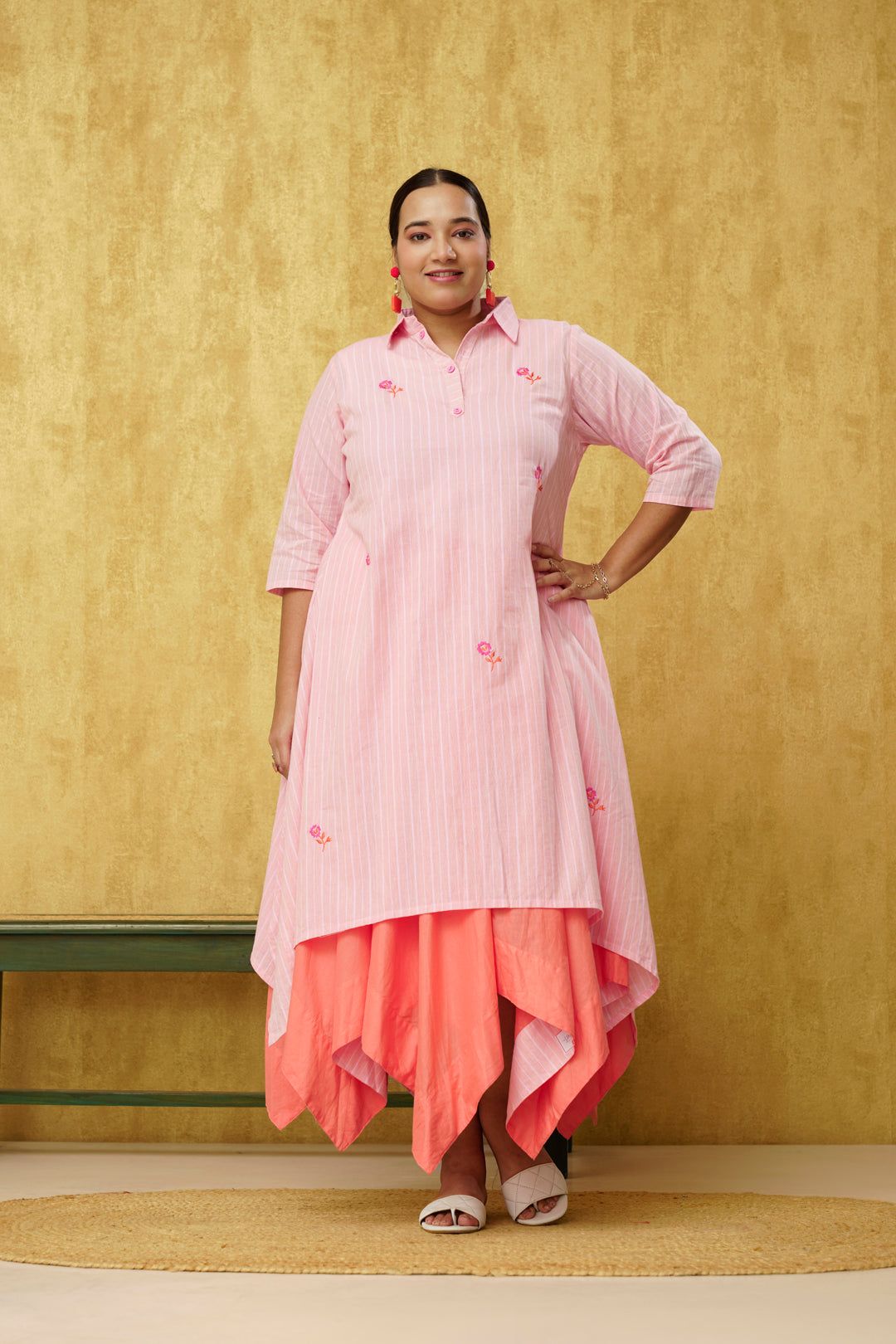 Pleasing Peachy Pink Cotton INDO-WESTERN