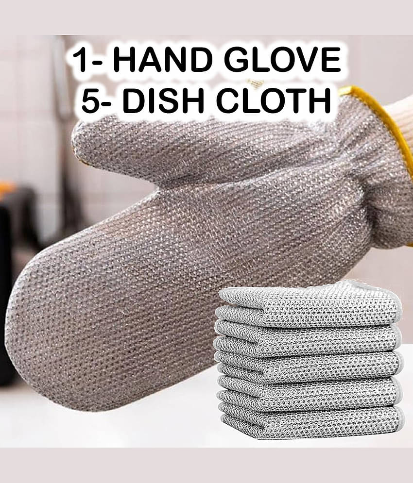 GEEO 1 Glove and 5 Cloth Steel Stainless Steel Scrub