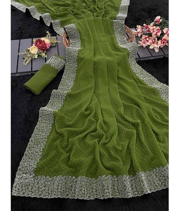 Gullak Georgette Embellished Saree With Unstitched Blouse Piece ( Green )