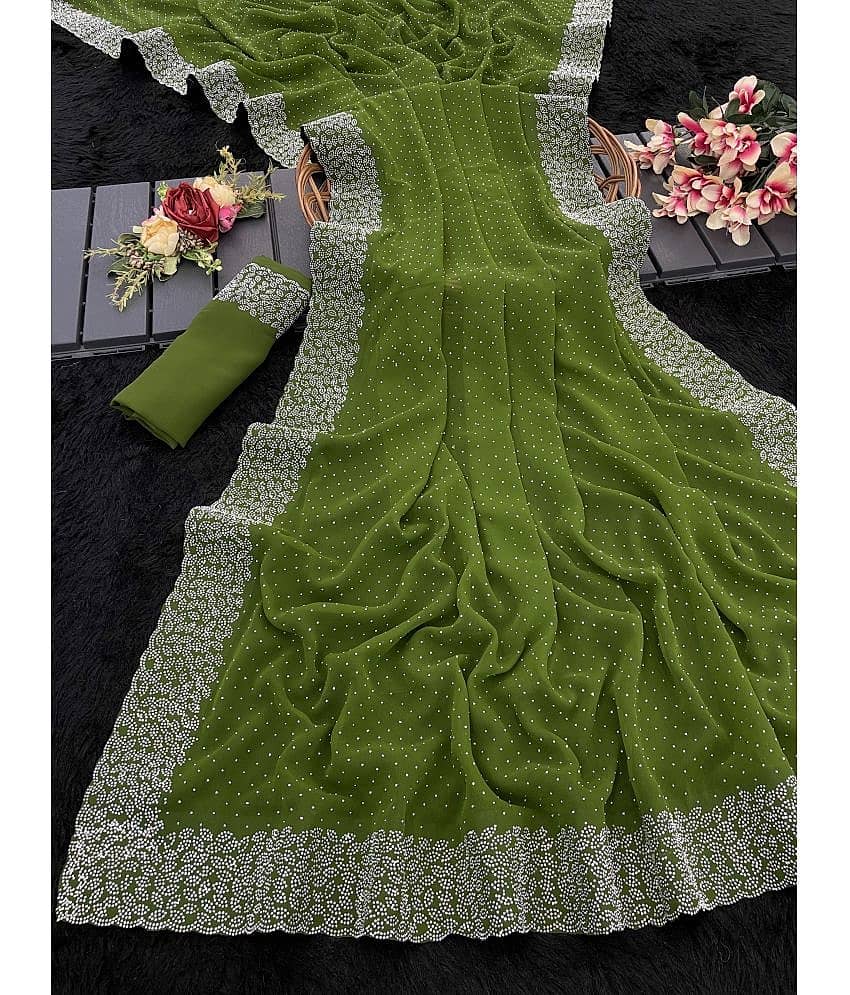 Gullak Georgette Embellished Saree With Unstitched Blouse Piece ( Green )
