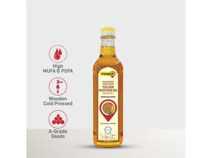 KisaanSay Rajasthani Kachi Ghani Mustard Oil (Yellow) - Wood Pressed - 1 Litre