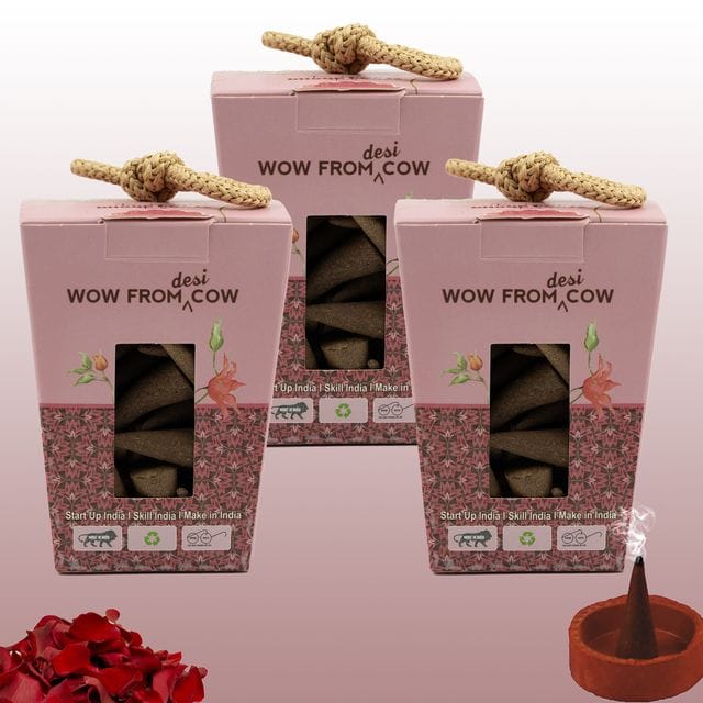 Nandi Panchgavya 100 Percent Cow Dung Rose Dhoop Cones (150 Pcs)