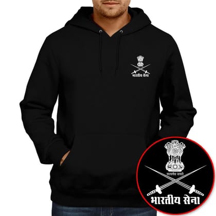 Bhartiya Sena Black Hoodie Unisex 100% Cotton Printed Hoodie ( Black)-S