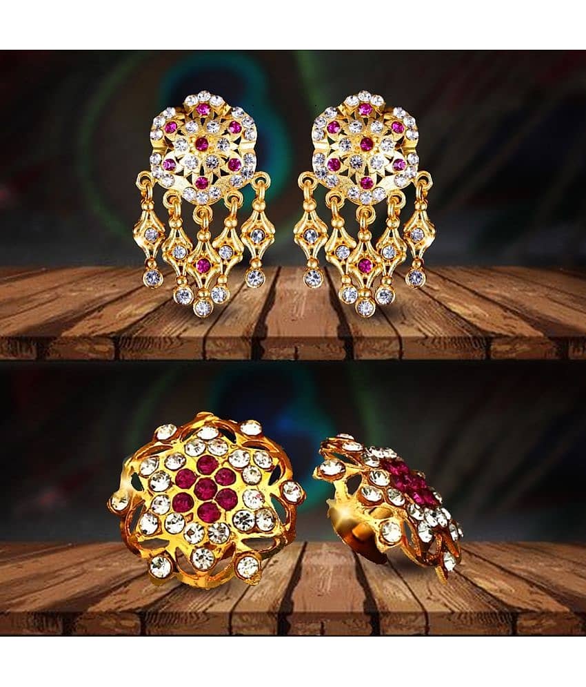 VIVASTRI Golden Stud Earrings ( Pack of 2 )