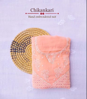 Hand Embroidered Suit with Dupatta | Orange