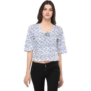 Purys Women White Printed Boxy Top