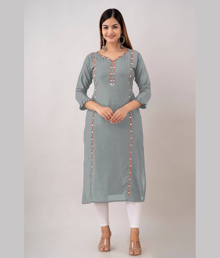 Kapadia - Grey Rayon Women's Straight Kurti ( Pack of 1 )