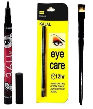 Elecsera Eye Care Kajal with Sketch 36hr Pen Eyeliner with Glitter Brush (3 Items in the set) - Makeup - Eyes | Buy online on ZillyBuy