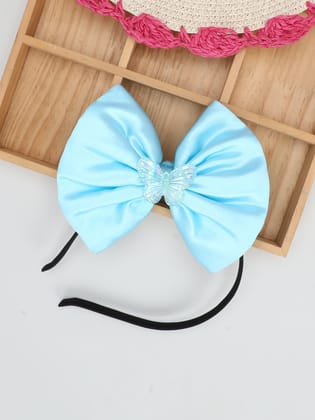 Satin Bow Hairband with Butterfly -Blue-one Size / Blue