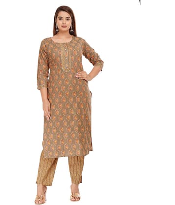 JC4U - Brown Straight Cotton Women's Stitched Salwar Suit ( Pack of 1 )