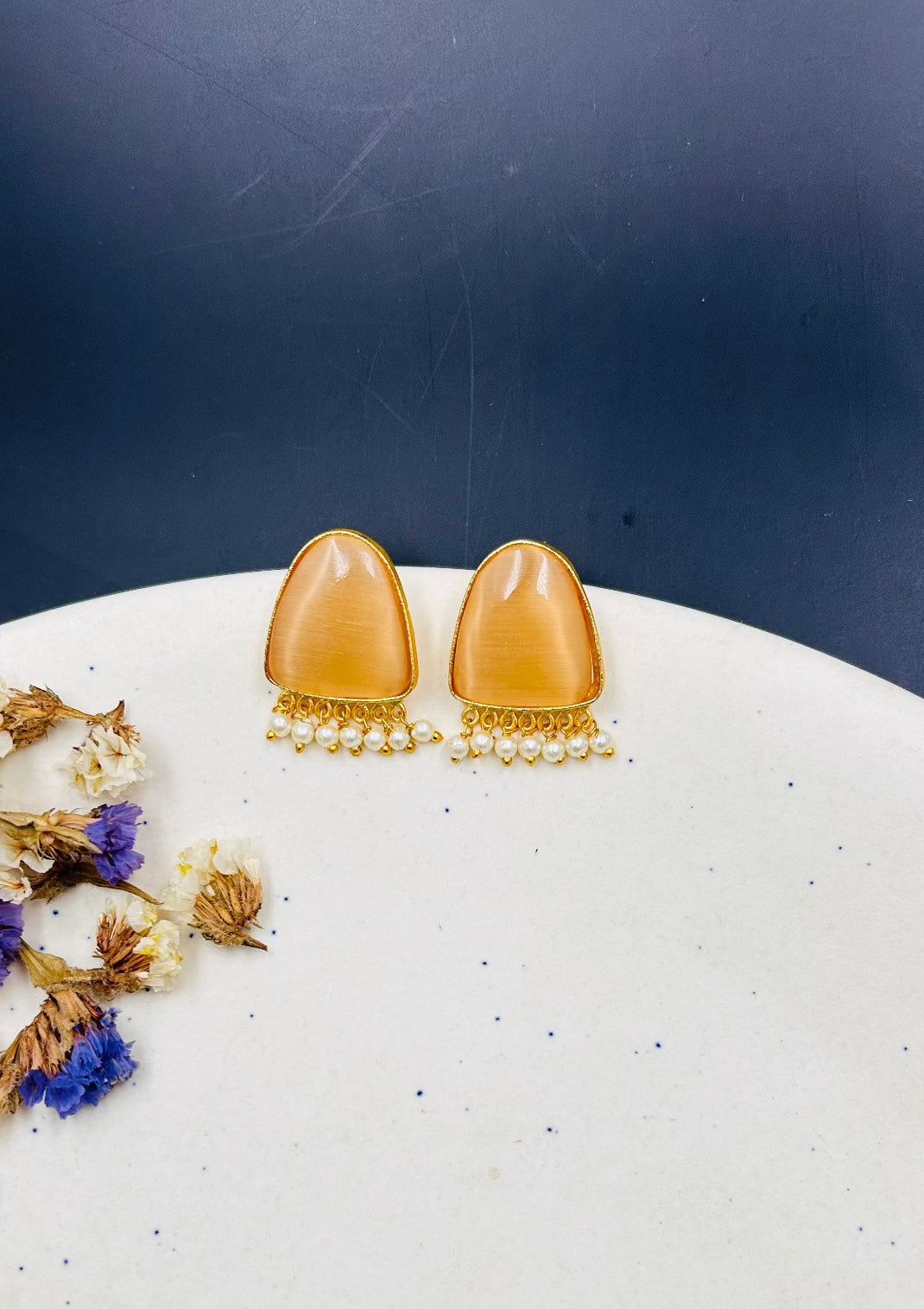 Ella Small Yellow Studs with Pearls Drops