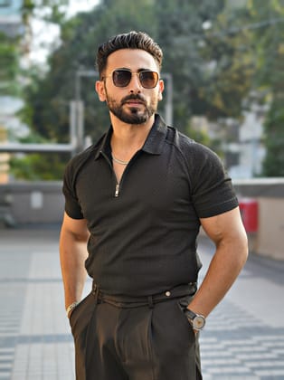 ENHANCE AESTHETIC ZIPPER POLO-X-Large / Midnight Black / ENHANCE AESTHETIC ZIPPER POLO