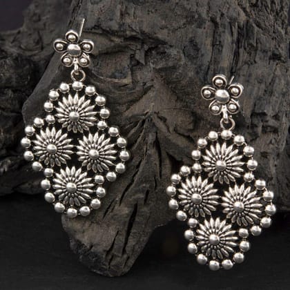 Oxidized Silver Plated Floral Designed Artwork Antique Earring- AER 2192