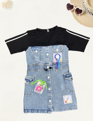 Girls Denim Dress [GD-9978] (4-12 Years)-6-7Y (Size - 28) / Black / Denim