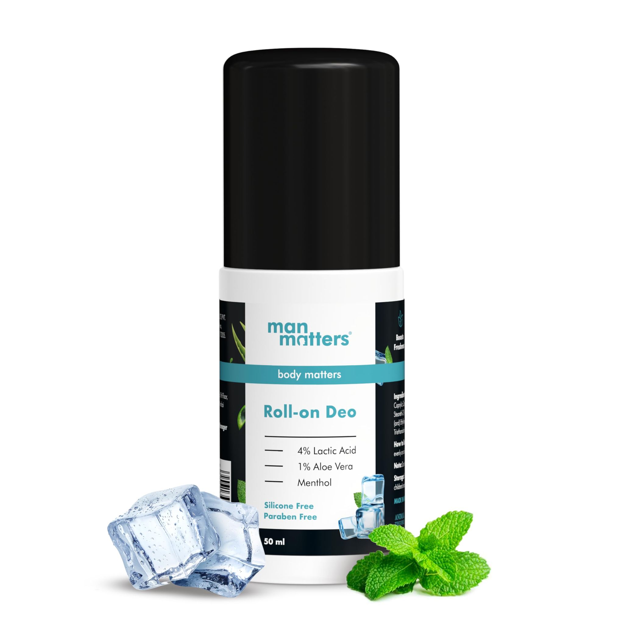 Man Matters Underarm Deodrant Roll-On 50 Ml | Long Lasting Cooling Freshness, Removes Bad Odour, Brightens Underarms | 4% Lactic Acid, 1% Aloe Vera & Menthol | Aluminium Free Man Matters Underarm Deodrant Roll-On 50 Ml | Long Lasting Cooling Freshness, R