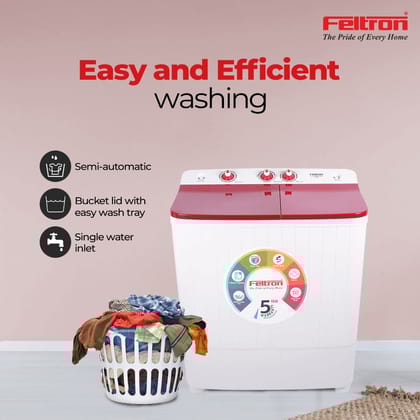 Feltron 6.5 Kg Semi Automatic Top Load Washing Machine White, Red Plastic Lid