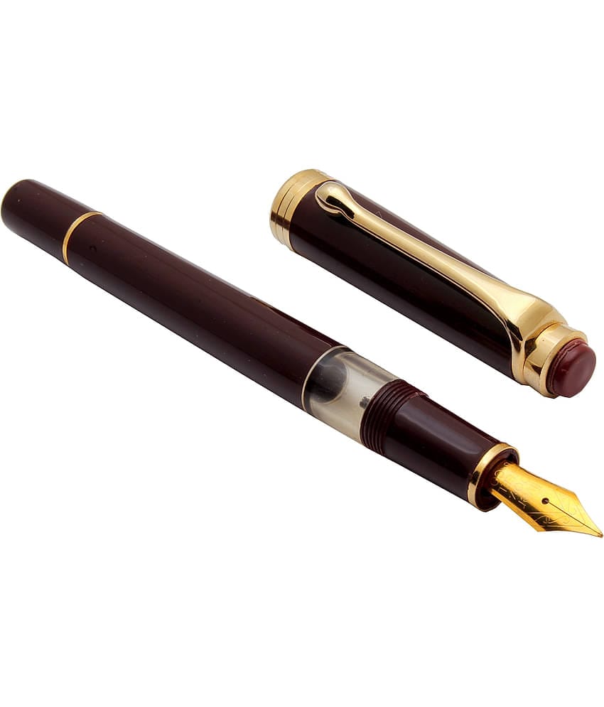 Oliver Tulip Piston Mechanism Fountain Pen Maroon Color Body With Golden Trims & Medium Nib