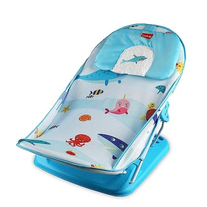 LuvLap Aqua Tales Baby Bather - Newborn Bath Chair, 0-6 Months, 3-Position Adjustable, Washable Soft Mesh, Large Seat, Multicolor