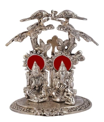 DreamKraft Metal Silver Plated Laxmi Ganesh Tree God Idols for Home Decor