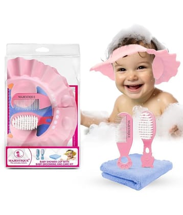 Majestique Baby Shower Cap with Baby Grooming and Care Kit, Baby Bath Accessories - 4Pcs/Multicolor