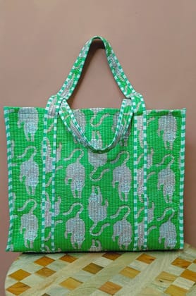 Handblock Printed Quilted Tote Bag without zip/button 17x18x 6 inches