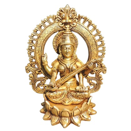 Brass Saraswati Ji God Idol - Artistic Decorative Murti, Height : 9.2 Inch (BSMAS1778 S)