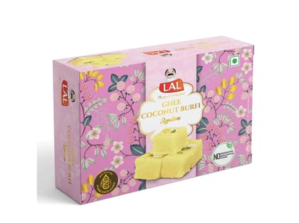 Lal Sweets Ghee Coconut Burfi Made with Pure Desi Ghee - 200g Lal Sweets Ghee Coconut Burfi Made with Pure Desi Ghee - 200g