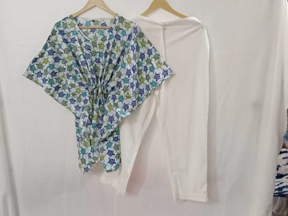 One Side Pocket in Pyjama Nice Stitching Work Beautiful  Kaftan set Cotton 60-60