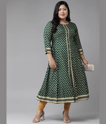 Yash Gallery Pack of 1 Rayon Printed Flared Women's Kurti - ( Green )