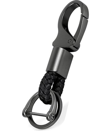 CAMPARK Metallic & Leather Keychain Single Black