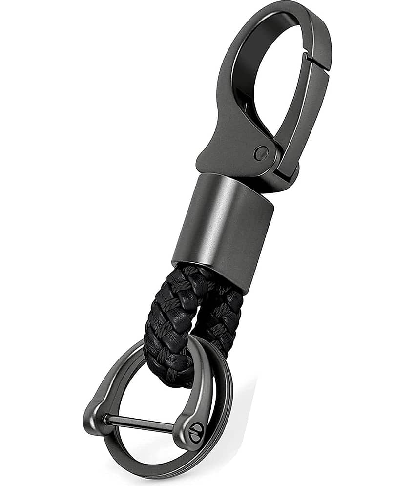CAMPARK Metallic & Leather Keychain Single Black