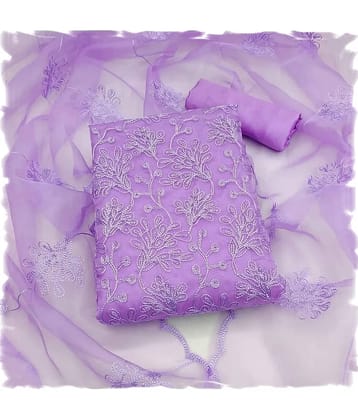 Sidhidata Unstitched Organza Embroidered Dress Material - Purple ( Pack of 1 )