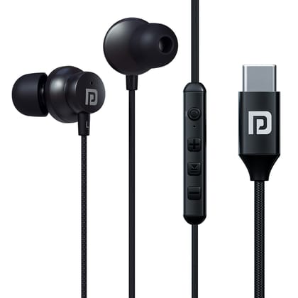 Portronics Conch Z Wired Earphone, delivering an immersive and clear audio experience with Active Noise Cancellation (ANC) that helps reduce surrounding noise - Black