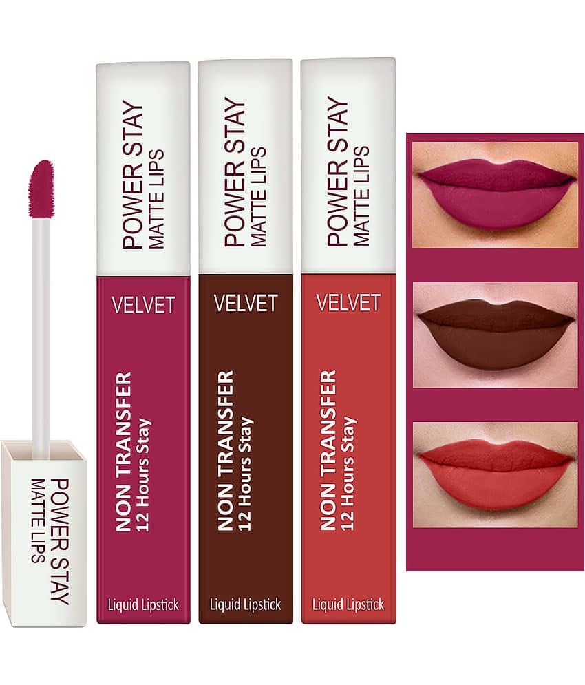 Perpaa Powerstay Liquid Matte Lipstick Richly Pigmented 8 Shades Non Transfer, Smudge Proof, Water Proof, Longlasting,Pack of 3