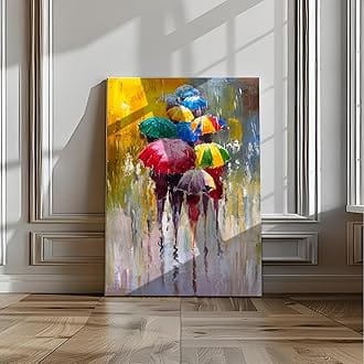 Fabsouk Painting for Living Room Wall Decoration Large Canvas Vastu Umbrella Painting for South East Wall Big Size Wrapped Canvas Rectangular Umbrella with Rain Wall Painting for Hall Bedroom Office Gift & Home Decor