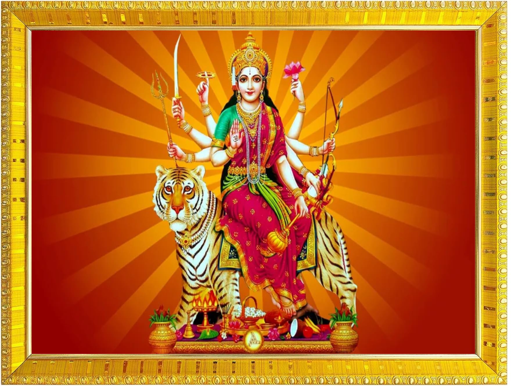 NOKKES Sherawali maa veshno maa durga maa photo Golden 5X7 Inch Photo Frame_AQW31