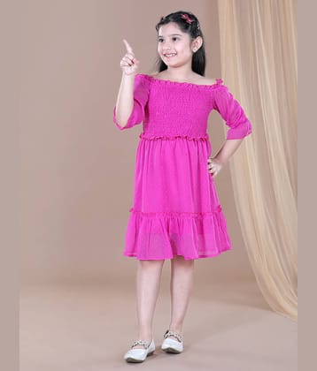 StyleStone Polyester Off Shoulder Dress For Girls ( Pack of 1 , Pink )