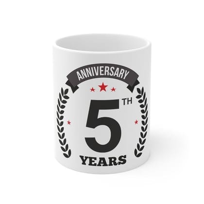 DARSHANS Ceramic 5th Anniversary Printed Coffee Mug (Color: White, Capacity:330ml)