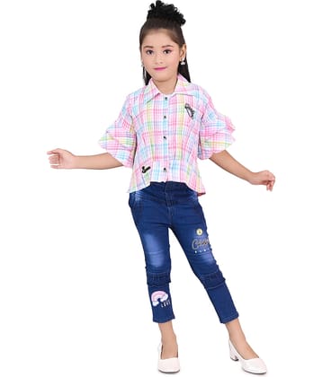 DS DRESSES Pack of 1 Girls Chiffon Shirt & Jeans ( Pink )